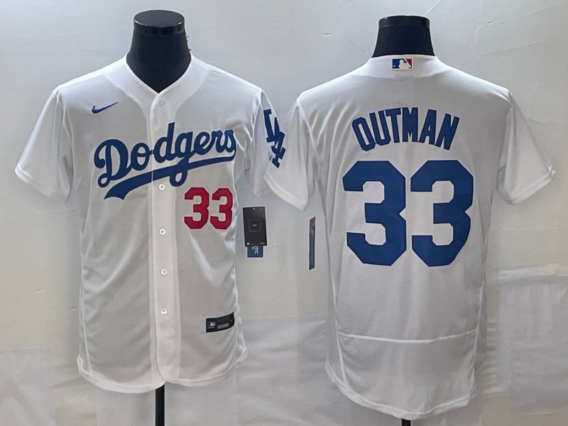 Men's Los Angeles Dodgers #33 James Outman White Flex Base Stitched Baseball Jersey Men's Los Angeles Dodgers #33 James Outman White Flex Base Stitched Baseball Jersey
